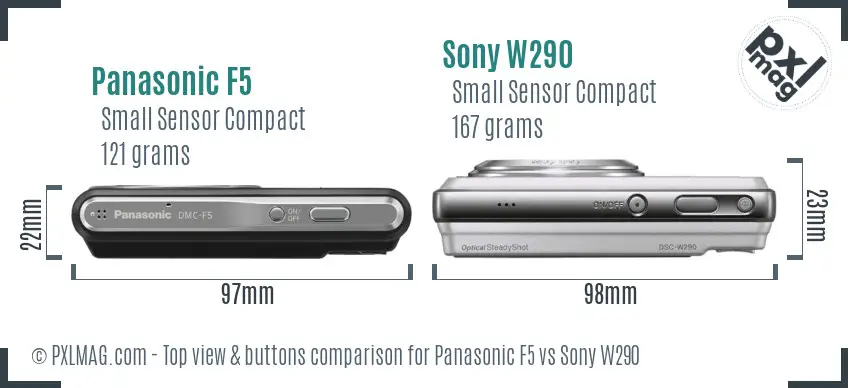 Panasonic F5 vs Sony W290 top view buttons comparison