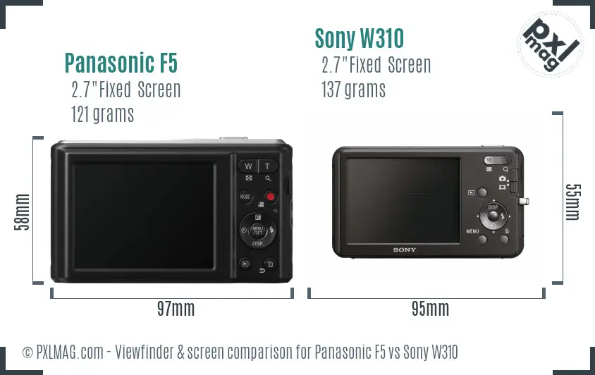 Panasonic F5 vs Sony W310 Screen and Viewfinder comparison