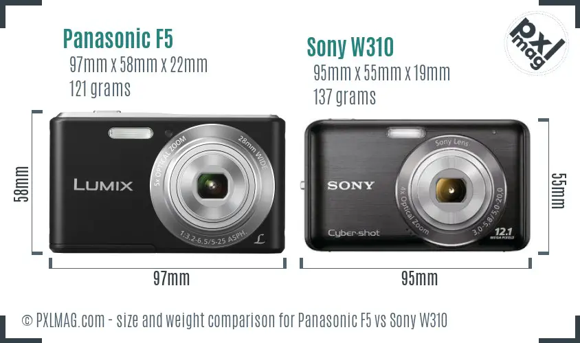 Panasonic F5 vs Sony W310 size comparison