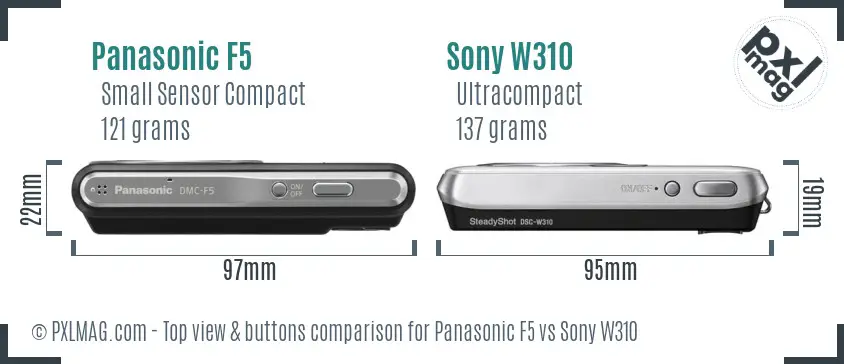 Panasonic F5 vs Sony W310 top view buttons comparison
