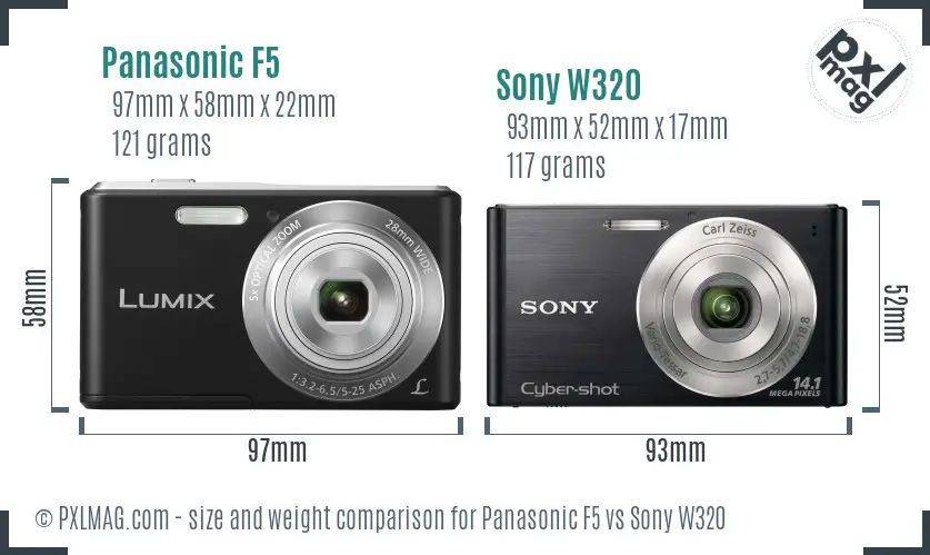 Panasonic F5 vs Sony W320 size comparison