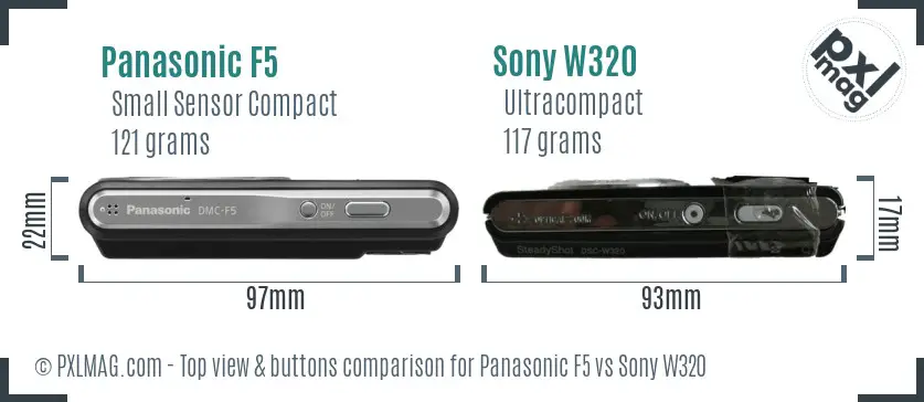 Panasonic F5 vs Sony W320 top view buttons comparison