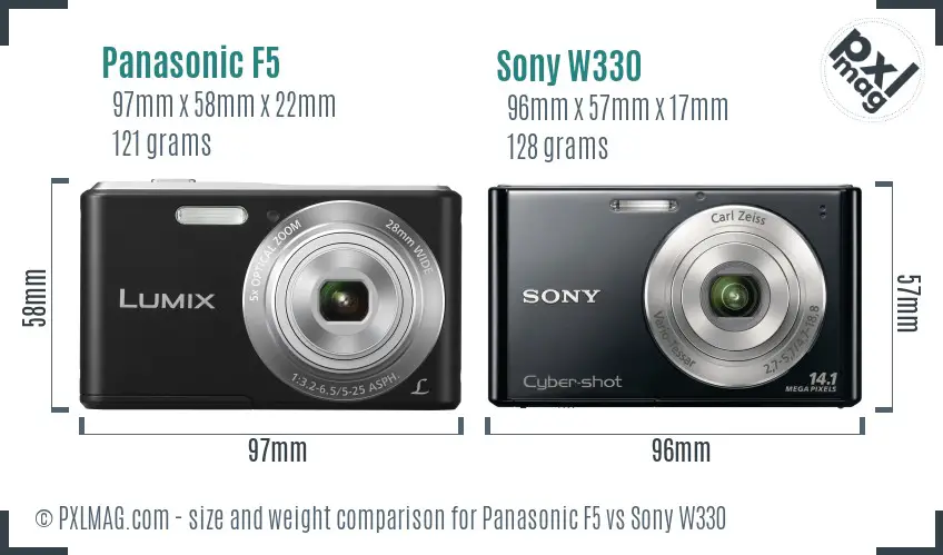 Panasonic F5 vs Sony W330 size comparison