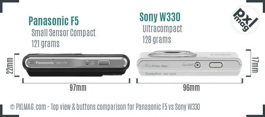 Panasonic F5 vs Sony W330 top view buttons comparison