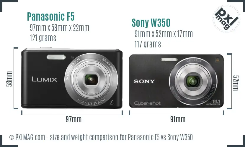 Panasonic F5 vs Sony W350 size comparison