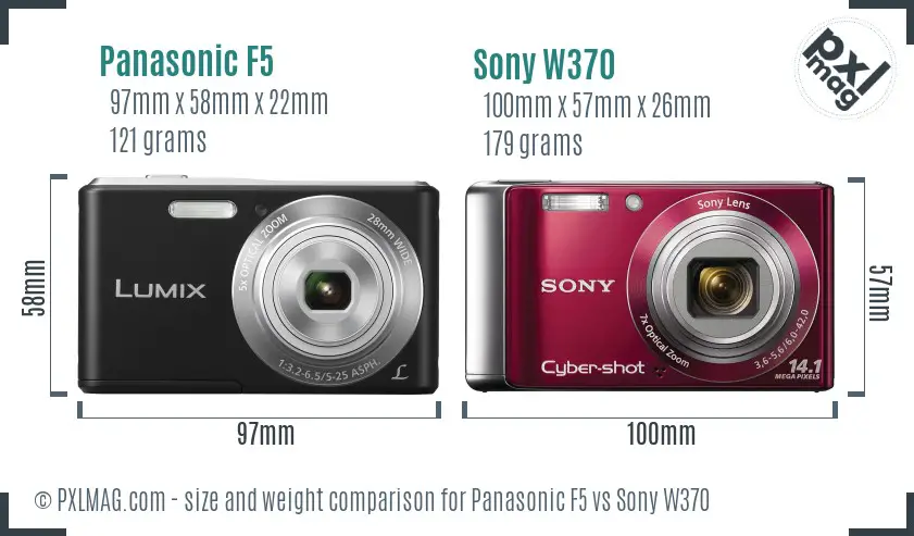 Panasonic F5 vs Sony W370 size comparison