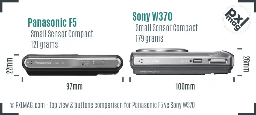 Panasonic F5 vs Sony W370 top view buttons comparison