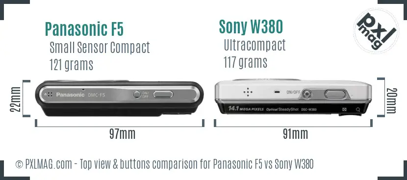 Panasonic F5 vs Sony W380 top view buttons comparison