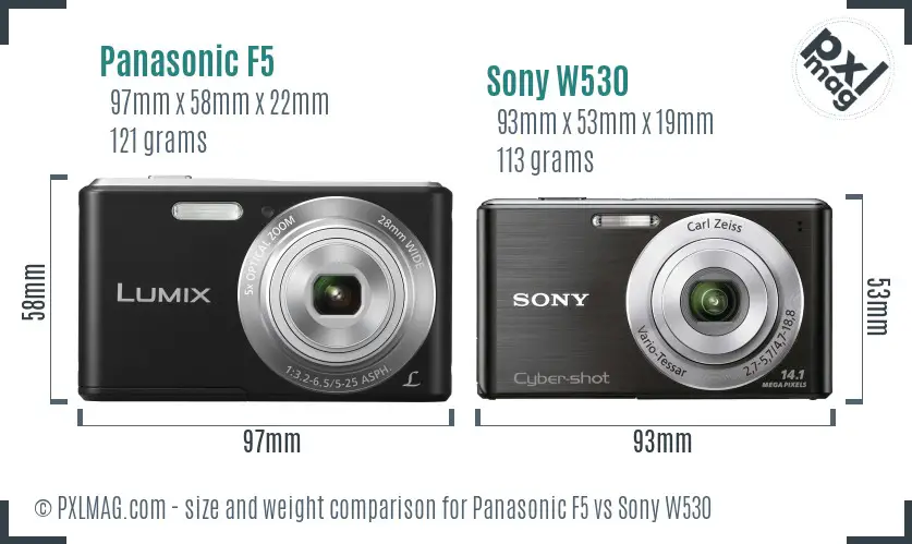 Panasonic F5 vs Sony W530 size comparison