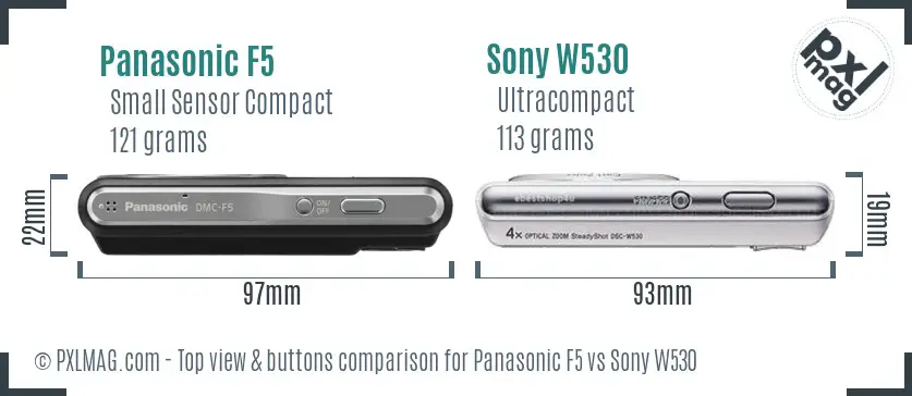 Panasonic F5 vs Sony W530 top view buttons comparison