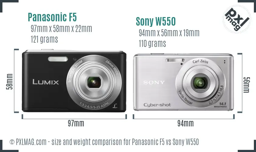 Panasonic F5 vs Sony W550 size comparison