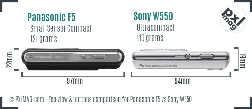 Panasonic F5 vs Sony W550 top view buttons comparison