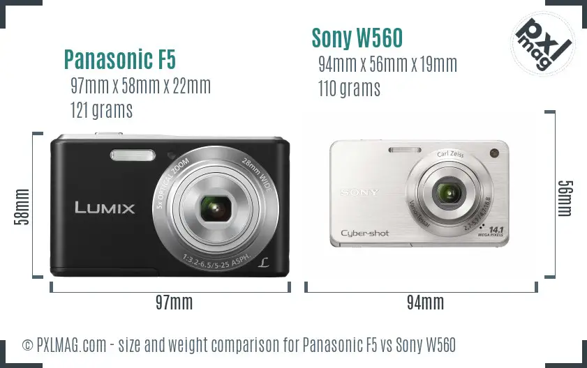 Panasonic F5 vs Sony W560 size comparison