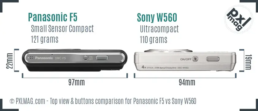 Panasonic F5 vs Sony W560 top view buttons comparison