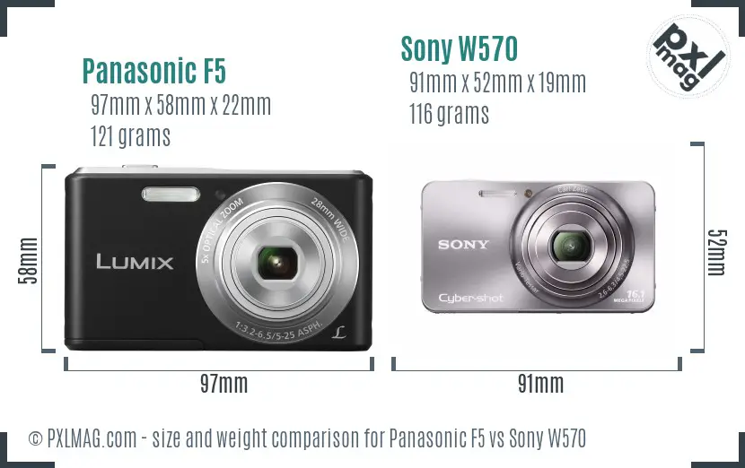 Panasonic F5 vs Sony W570 size comparison