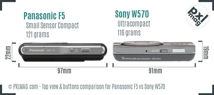 Panasonic F5 vs Sony W570 top view buttons comparison