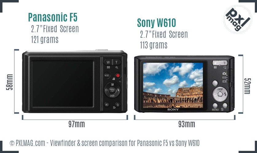 Panasonic F5 vs Sony W610 Screen and Viewfinder comparison