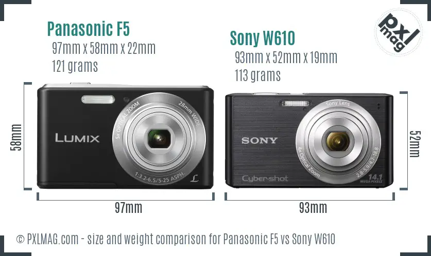 Panasonic F5 vs Sony W610 size comparison