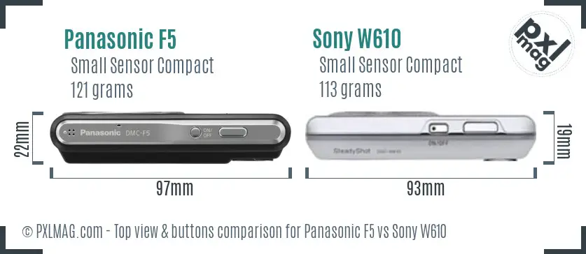 Panasonic F5 vs Sony W610 top view buttons comparison