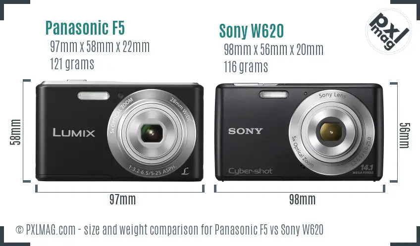 Panasonic F5 vs Sony W620 size comparison