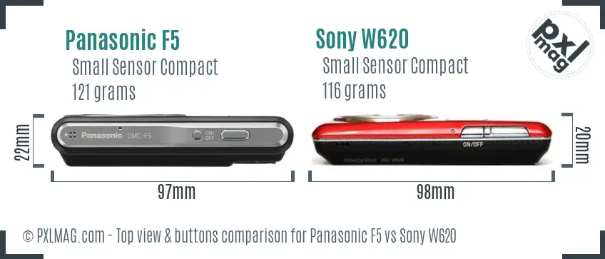 Panasonic F5 vs Sony W620 top view buttons comparison