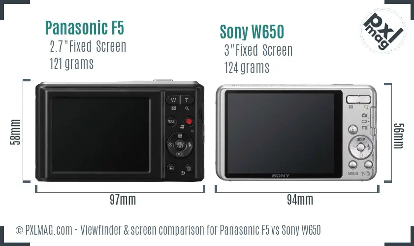 Panasonic F5 vs Sony W650 Screen and Viewfinder comparison