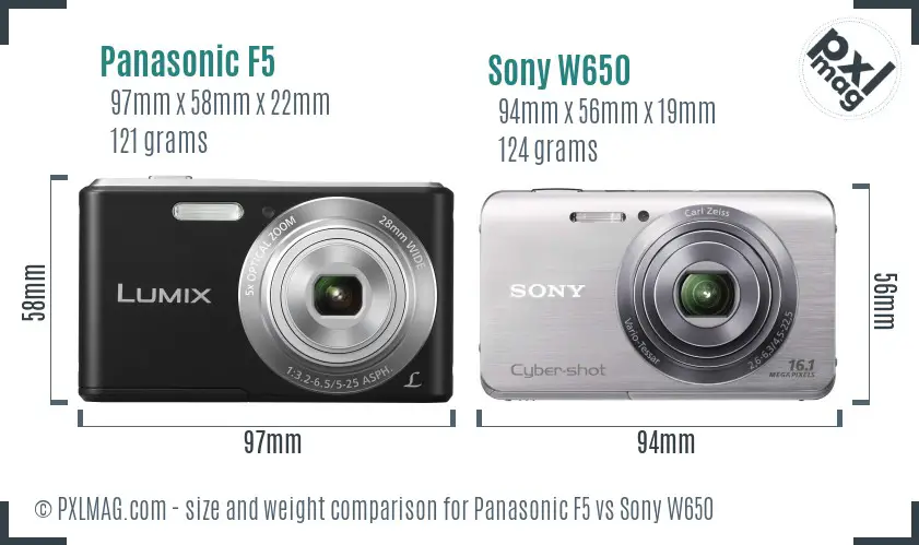 Panasonic F5 vs Sony W650 size comparison