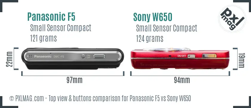 Panasonic F5 vs Sony W650 top view buttons comparison
