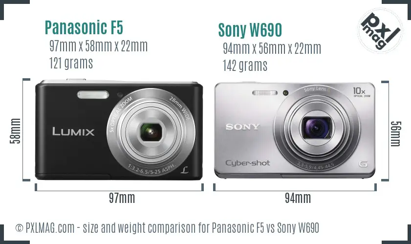 Panasonic F5 vs Sony W690 size comparison