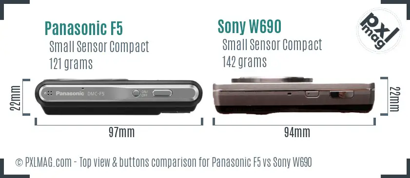 Panasonic F5 vs Sony W690 top view buttons comparison