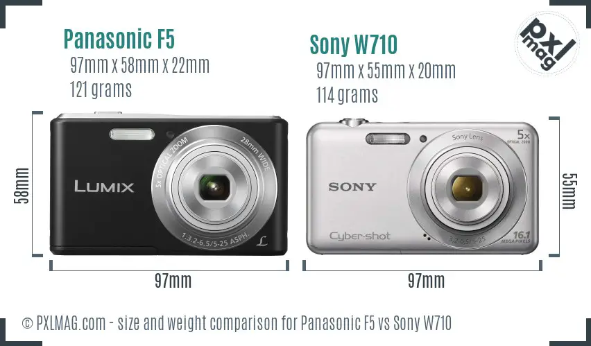 Panasonic F5 vs Sony W710 size comparison