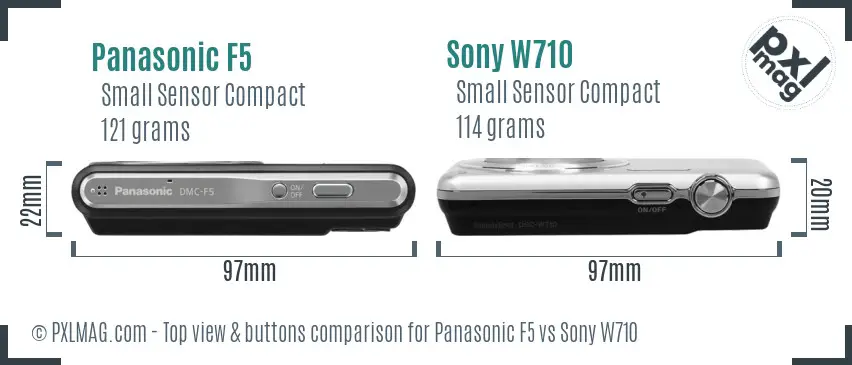 Panasonic F5 vs Sony W710 top view buttons comparison