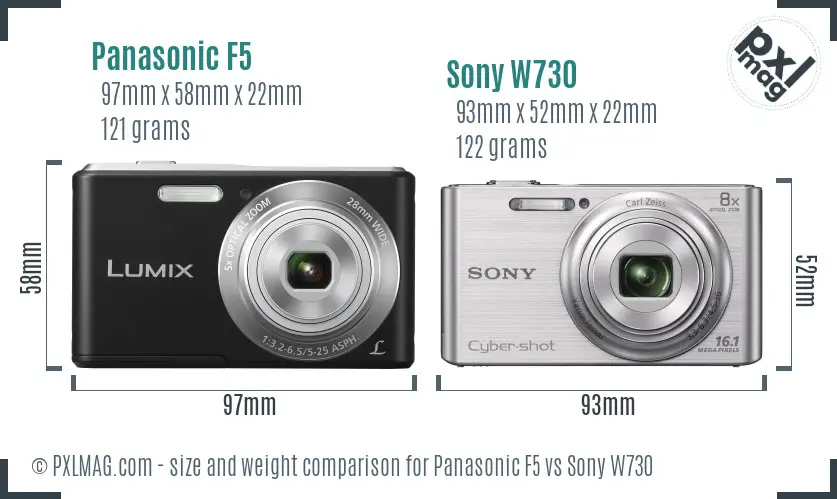Panasonic F5 vs Sony W730 size comparison