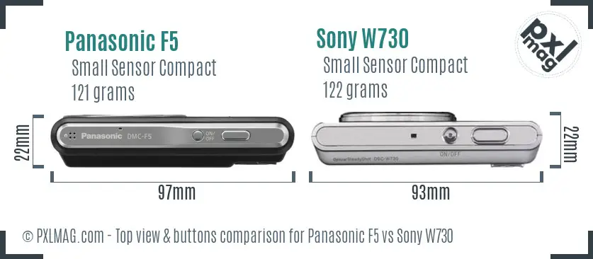 Panasonic F5 vs Sony W730 top view buttons comparison