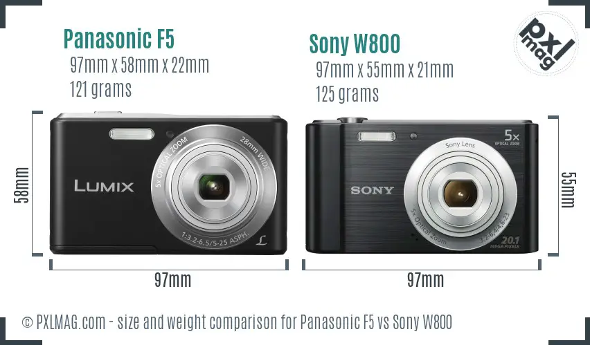 Panasonic F5 vs Sony W800 size comparison