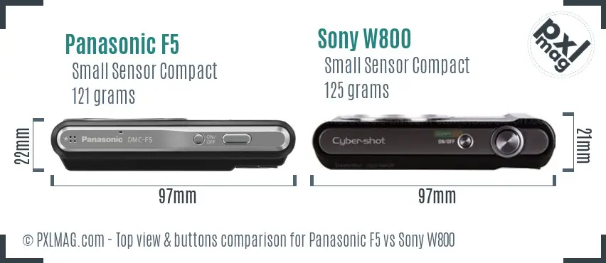 Panasonic F5 vs Sony W800 top view buttons comparison
