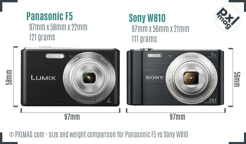 Panasonic F5 vs Sony W810 size comparison