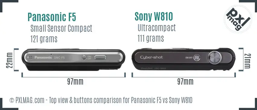 Panasonic F5 vs Sony W810 top view buttons comparison