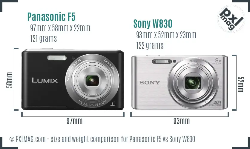 Panasonic F5 vs Sony W830 size comparison