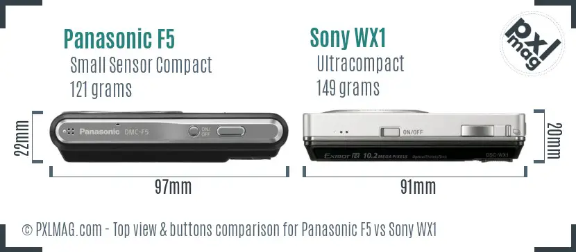 Panasonic F5 vs Sony WX1 top view buttons comparison