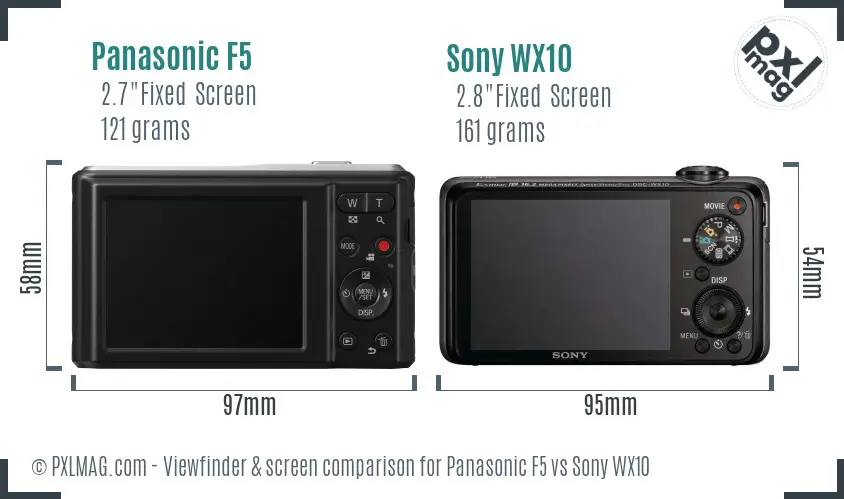 Panasonic F5 vs Sony WX10 Screen and Viewfinder comparison