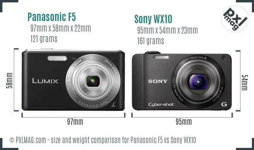 Panasonic F5 vs Sony WX10 size comparison