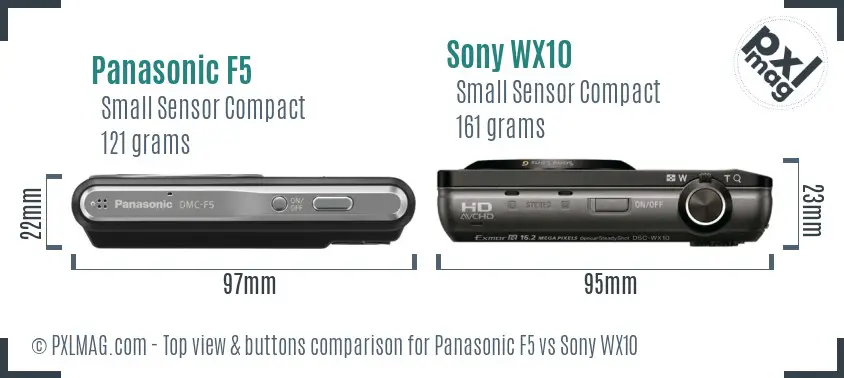 Panasonic F5 vs Sony WX10 top view buttons comparison