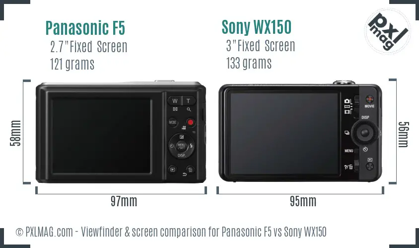 Panasonic F5 vs Sony WX150 Screen and Viewfinder comparison