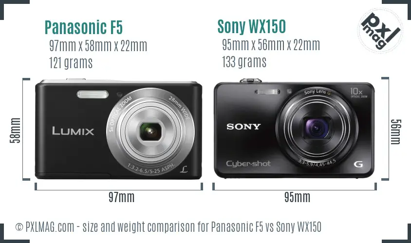 Panasonic F5 vs Sony WX150 size comparison