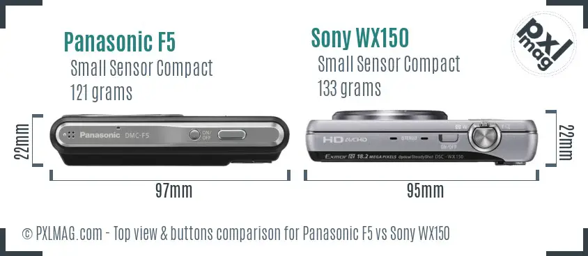 Panasonic F5 vs Sony WX150 top view buttons comparison