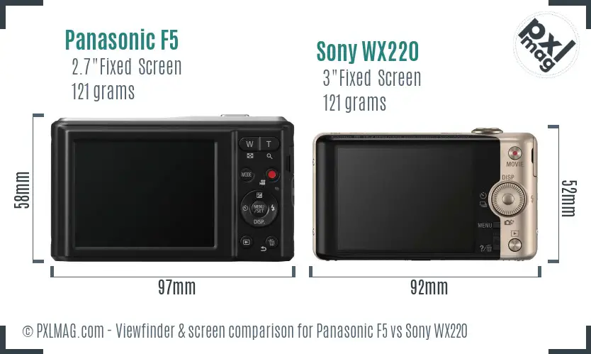 Panasonic F5 vs Sony WX220 Screen and Viewfinder comparison