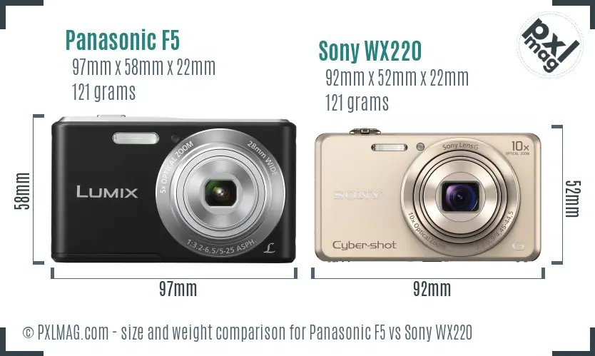 Panasonic F5 vs Sony WX220 size comparison