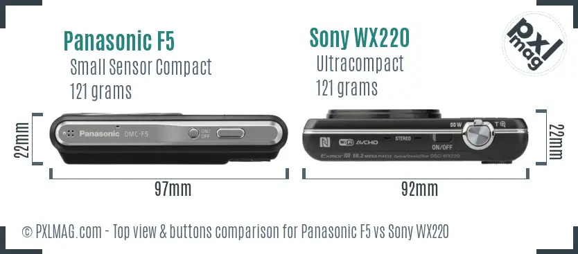 Panasonic F5 vs Sony WX220 top view buttons comparison