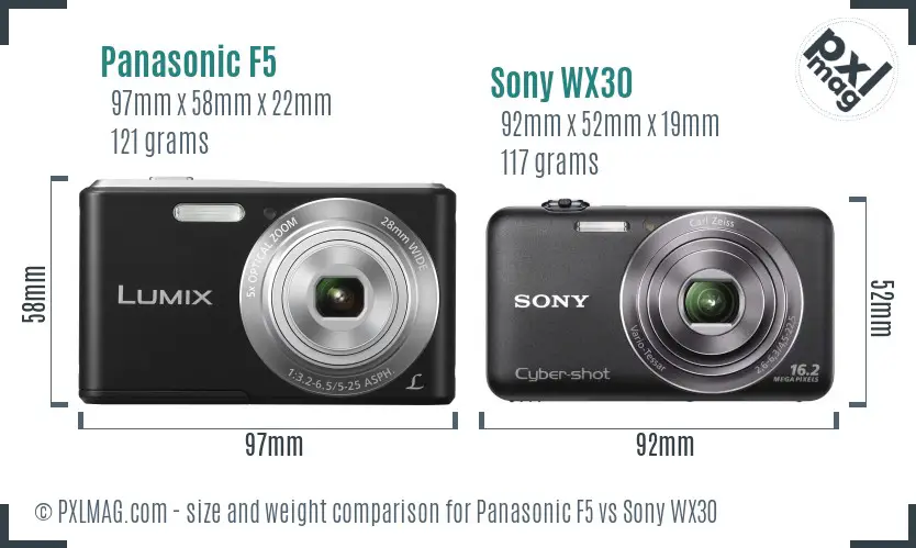 Panasonic F5 vs Sony WX30 size comparison
